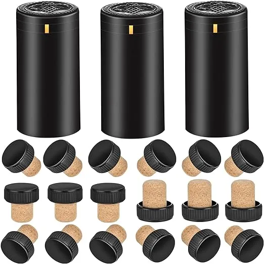 BGMAXimum PVC heat shrink capsules 40 count matte black and 40 Pcs bottle seal cork