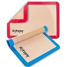 Kitzini Silicone Baking Mat Set. Non-Stick 2 Half Sheets, Red, Blue 