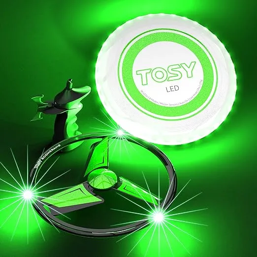 TOSY Patented Boomerang - 3 Super Bright LEDs, Round Shape, Rechargeable, Auto Light Up, Launcher & Flying Disc Included, for Adults & Kids for Outdoor/Camping/Beach/Backyard/Lawn Games