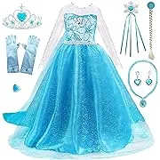 Princess Costumes Birthday Dress Up for Little Girls with Crown Wig Gloves Accessories 2-7 Years