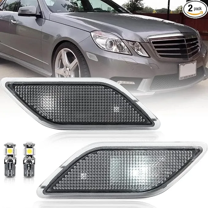 Clear Lens Front Bumper Side Marker Lights Lamp Housing for 2010-2013 Mercedes-Benz W212 E-Class Pre-LCI E350 E550 E63 AMG Sedan/Wagon Driver Fender Sidemarker OEM Lamps Replacements