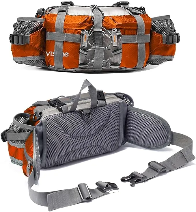 Outdoor Fanny Pack Hiking Camping Biking Waterproof Waist Pack 2 Water Bottle Holder Sports Bag for Women and Men Orange