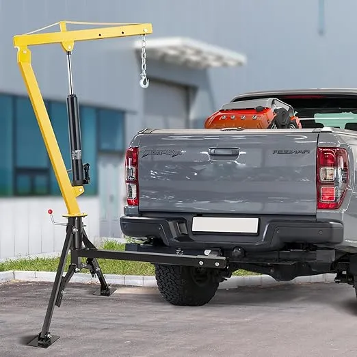 VEVOR Hydraulic Pickup Truck Crane, 1000 lbs Capacity, 360° Swivel, Hitch Mounted Crane with Three Boom Capacities of 500 lbs, 750 lbs & 1000 lbs, for Lifting Goods in Construction, Forestry, Factory