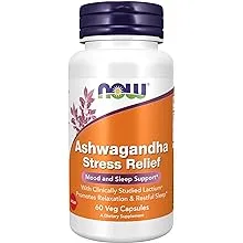 NOW Supplements, Ashwagandha Stress Relief, Mood and Sleep Support*, with clinically Studied Lactium®, Promotes Relaxation and restful Sleep*, 60 Veg Capsules