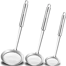 Anaeat Stainless Steel Fat Skimmer Spoon - Set of 3 Professional Kitchen Fine Mesh Food Strainer and Hot Pot Skimmer with Long H