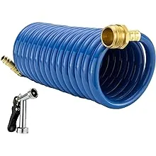 RecPro RV Exterior Shower Hose | 15' Blue Coiled Hose | Optional Flexible Quick Connect Sprayer | UV Resistant (no Sprayer)