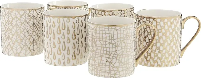 Certified International Mosaic Set of 6 Gold Plated Mugs