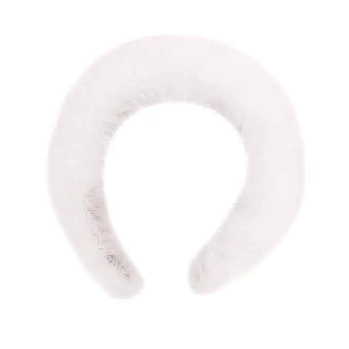 Surell Faux Rex Headband (White) - Fake Rabbit Fur Hairband for Women - Girls ...