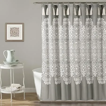 Lush Decor Boho Medallion Shower Curtain, 72x72, Gray, Single