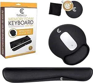 4pc Wrist Rests for Keyboard and Mouse Pad Set - Memory Foam Cushion, Black - Ergonomic Wrists Hand Arm Rest Support for Laptop Computer Desk and Gaming - Carpal Tunnel Syndrome Relief