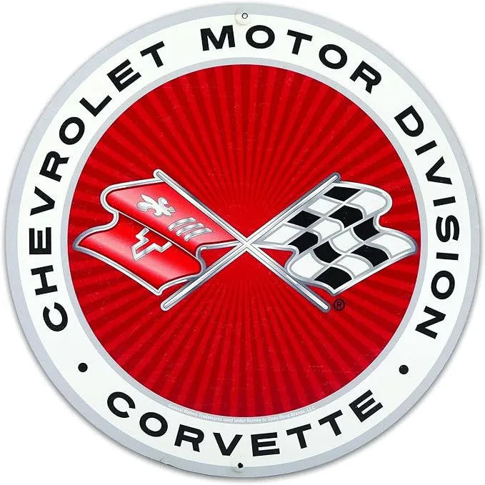 Open Road Brands Chevrolet Motor Division Corvette Logo Round Metal Sign