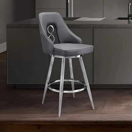 Armen Living Ruby Grey 26-in H Counter Height Upholstered Swivel Metal Bar Stool ...