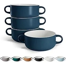 Kook Soup Crocks with Handles, 18 oz, Set of 4, Navy, Blue