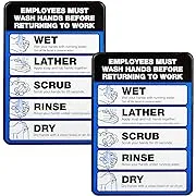 Excello Global Products Employee Must Wash Hand Sign: 5"x7" Plastic Sign for Businesses with Easy Mount Adhesive Strips (Pack of 2)