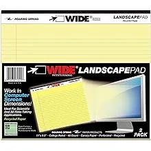 Roaring Spring Wide Recycled Landscape Legal Pads, College Rule, 11" x 9.5", 40 Sheets, Canary, 2 Pack, Made in USA