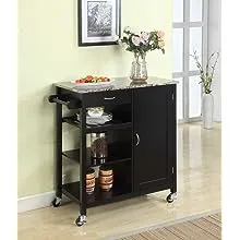 King's Brand Furniture-Black Wood & Marble Finish Top Kitchen Storage Cabinet CartKing's Brand Furniture-Black Wood & Marble Finish Top K…