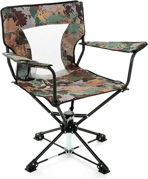 ARROWHEAD OUTDOOR 360° Degree Swivel Hunting Chair w/Armrests, Perfect for Blinds, No Sink Feet, Supports up to 450lbs, Carrying Case, Steel Frame, Fishing, High-Grade 600D Canvas, USA-Based Support