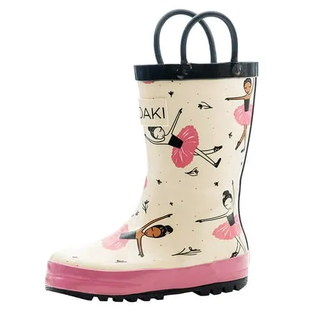 OAKI Kids and Toddlers Rubber Rain Boots with Easy-On Handles