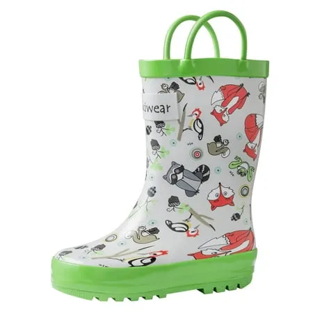 OAKI Kids and Toddlers Rubber Rain Boots with Easy-On Handles