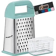 Gorilla Grip Stainless Steel Box Grater, XL Size 4 Sided with Soft Grip Handle and Slip Resistant, Dishwasher Safe Kitchen Handheld for Cheese, Parmesan, Vegetable with Detachable Container, Black