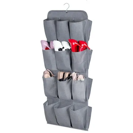 MISSLO Dual Sided Hanging Shoe Organizer 24 Large Pockets Shoe Hanger Holder for Closet Storage with Rotating Hook Gray