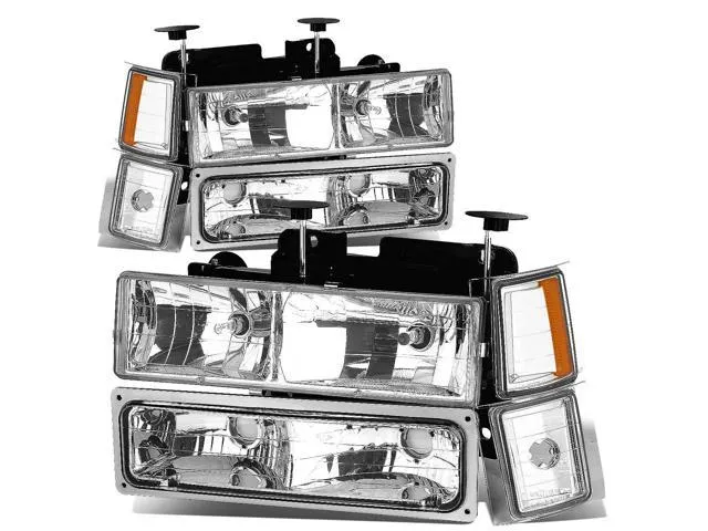 DNA Motoring HL-OH-SIE994P-CH-AM For 1999 to 2007 GMC Sierra Yukon GMT800 Chrome Housing Headlight+Amber Corner Bumper Lamps 00 01 02 03 04 05 06