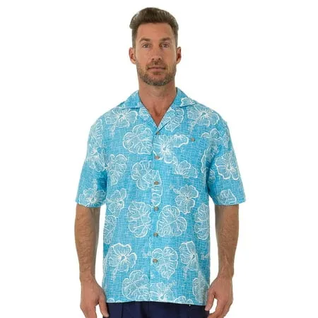 UZZI Mens Hawaiian Casual Button Down Short Sleeve Beach Surf Aloha Party Shirt Aqua Leaf Size: Medium Uzzi Active Wear