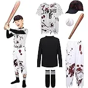 Bonuci 7 Pcs Child Boy Baseball Zombie Costume Scary Baseball Player Zombie Theme Party Costume Sets for Halloween Party