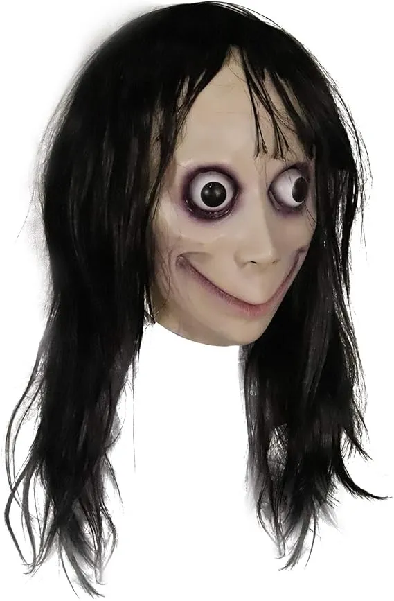 MOLEZU MOMO Mask Horror Devil Mask with Long Hair, Scary Costume Halloween Creepy Cosplay Party Decoration Prop