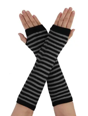 Allegra K Women's Arm Warmers Winter Knitted Elbow Long Cosplay Costume Fingerless Gloves, Black