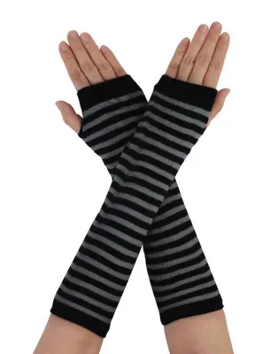 Women Long Fingerless Gloves Knitted Arm Warmers Thumbhole Stretchy Gloves