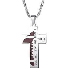 Susook Football Cross Necklace for Boys Bible Verse I Can Do All Things Stainless ...