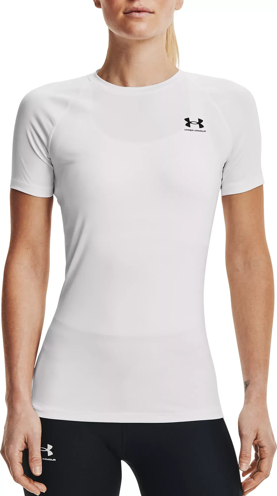 Women's Heatgear Compression Short Sleeve - White, XL, Under Armour