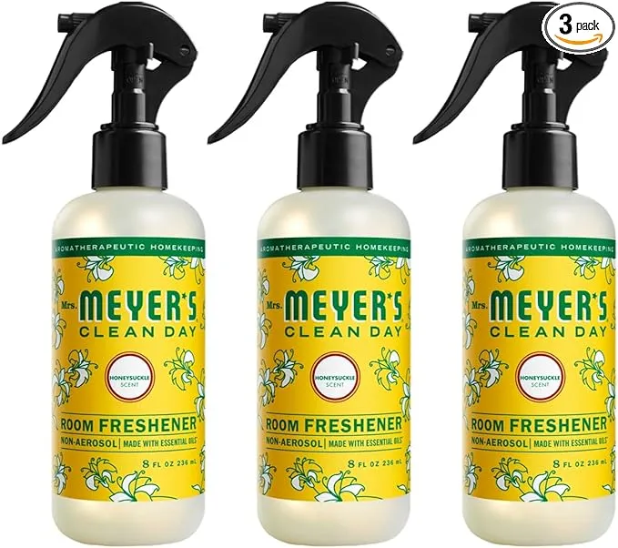 Mrs. Meyer's Clean Day Room and Air Freshener Spray, Non-Aerosol Spray Bottle Infused with Essential Oils, Honeysuckle, 8 fl. oz - Pack of 3