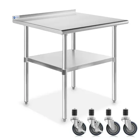 GRIDMANN NSF Stainless Steel 30 in. x 24 in. Commercial Kitchen Prep & Work Table w/ Backsplash Plus 4 Casters (Wheels)