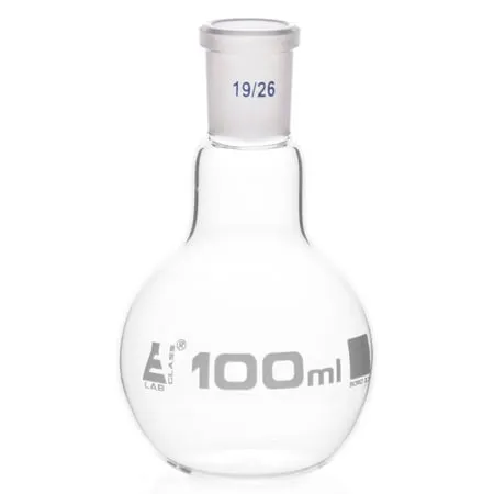 Boiling Flask with 19/26 Joint 100ml Capacity Flat Bottom Interchangeable Screw Thread Joint Borosilicate Glass - Eisco Labs