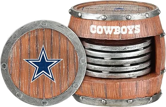 FOCO NFL Unisex-Adult NFL Team Logo 5-Pack Barrel Beverage Drink Coaster Set