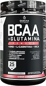 SASCHA FITNESS BCAA 4:1:1 + Glutamine,HMB,L-Carnitine,HICA | Powerful and Instant Powder Blend with Branched Chain Amino Acids (BCAAs) for Pre,Intra and Post-Workout |Natural Watermelon Flavor,362.5g