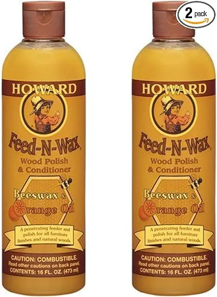 Howard Feed N Wax Wood & Conditioner Beeswax Polish, Orange, 16 fl oz, Pack of 2