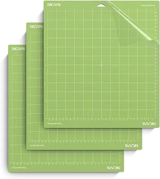 Nicapa 12x12 inch Standard Grip Cutting Mat for Cricut Maker 3/Maker/Explore 3/Air 2/Air/One (3 Pack) Standard Adhesive Sticky Green Quilting Replacement Cut Mats