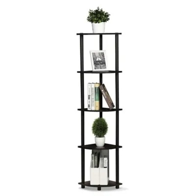 Furinno Turn-N-Tube 5-Tier Corner Display Rack Multipurpose Shelving Unit, Dark Walnut