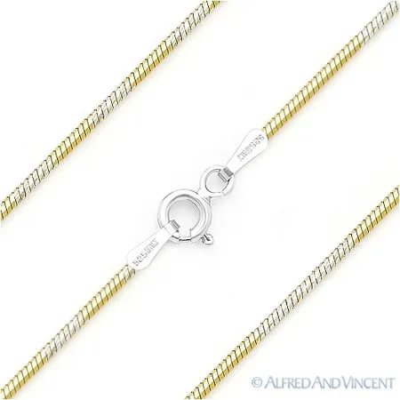 1mm 8-Sided Snake Link Octagon-Magic Italian Chain Necklace in .925 Sterling Silver w/ 14k Yellow Gold