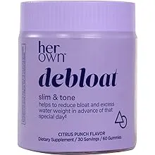 her own Debloat Gummy, Bloating and Gas Relief, Helps Reduce Water Retention, Supports Energy, with Apple Cider Vinegar and Dandelion, Gluten and Soy Free, Vegan, 60 Gummies, 60 Servings