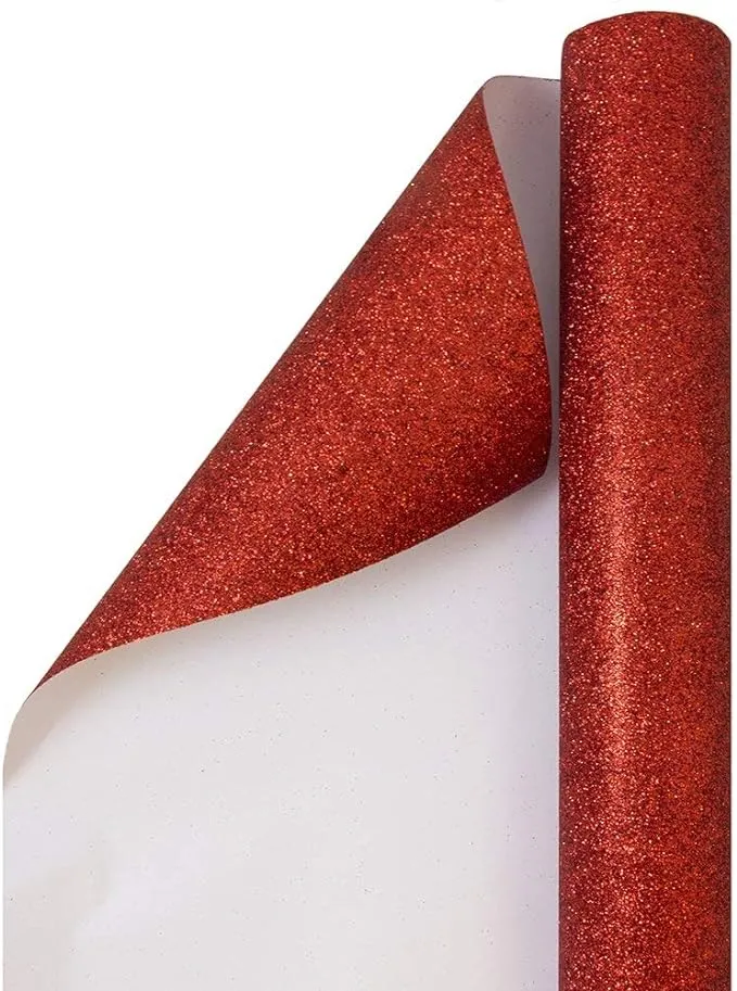 JAM Paper Gift Wrap - Glitter Wrapping Paper - 25 Sq Ft - Red Glitter - Roll Sold Individually
