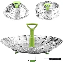 Steamer Basket Stainless Steel Vegetable Steamer Basket Folding Steamer Insert for Veggie Fish Seafood Cooking, Expandable to Fit Various Size Pot (6.4" to 10")