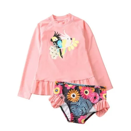 BULLPIANO Toddler and Little Girls Rash Guard Sets with Bikini Bottoms Swimwear Long Sleeve Bathing Suits