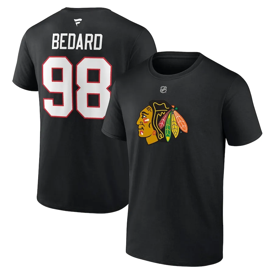 Fanatics Branded NHL Chicago Blackhawks Connor Bedard #98 Black T-Shirt, Men's, Small