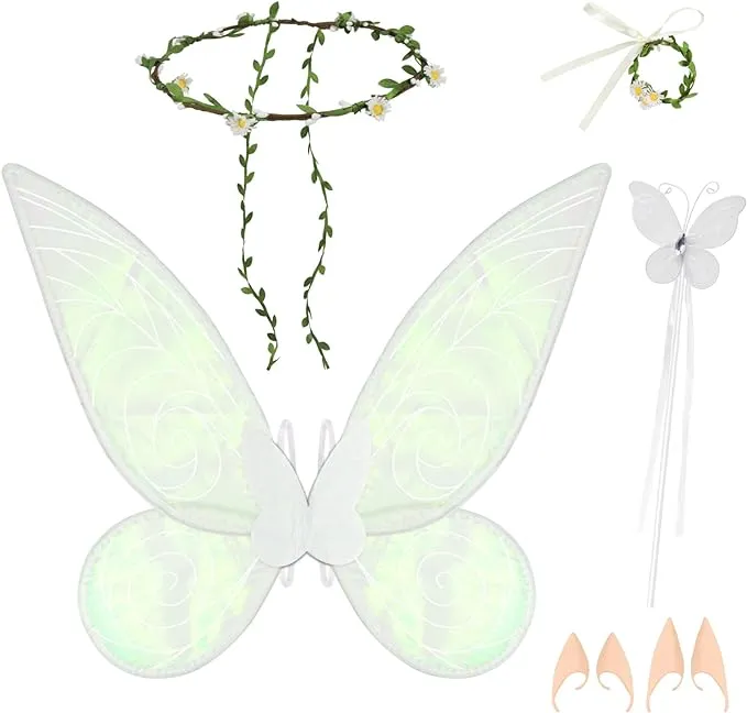 Meetory Fairy Wings for Adults White Sparkle Butterfly Wings for Girls Fairy ...