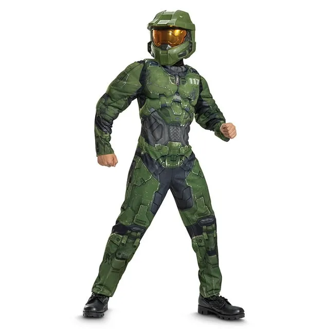 Boys Size Master Chief Infinite Classic Muscle Deluxe Halloween Child Costume Halo