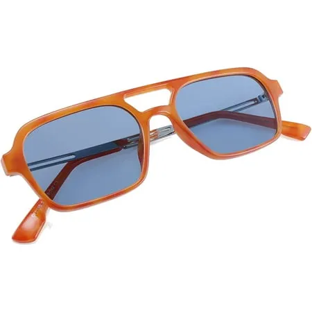 FEISEDY Vintage Square 70s Flat Aviator Sunglasses Women Men Metal Design Shades B2752, Adult Unisex, Size: One size, Orange